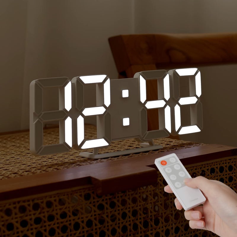 mooas 3D Pure Slim M LED Clock, Multi-Function LED Digital Clock (Calendar, Alarm, Temperature) (11.8" Slim M White Wall Clock with Remote Control) - Image 1